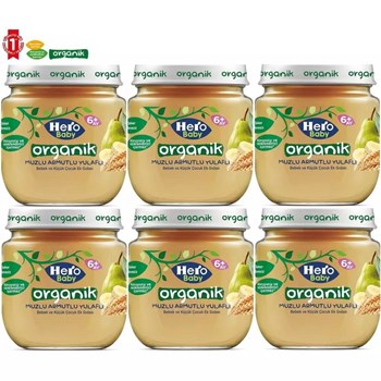 Hero Baby Organik 120 gr Muzlu Armutlu Yulafı 6'lı Kavanoz Maması