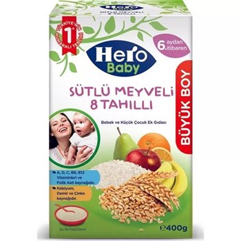 Hero Baby 6+ Ay 400 gr Sütlü 8 Tahıllı Meyveli Kaşık Maması