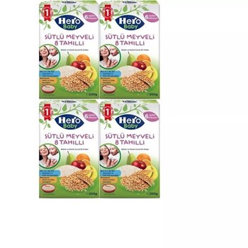 Hero Baby 4x200 gr Sütlü Meyveli 8 Tahıllı Kaşık Maması