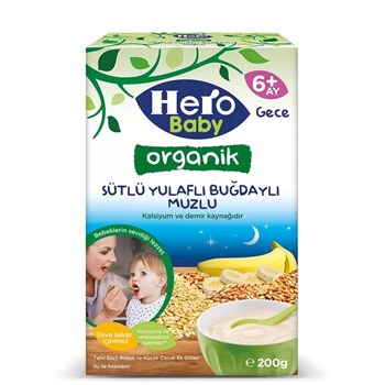 Hero Baby 6+ Ay 200 gr Organik Gece Sütlü Yulaflı Buğdaylı Muzlu Mama