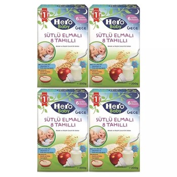 Hero Baby Gece Sütlü Elmalı 8 Tahıllı 4x200 gr Kaşık Maması