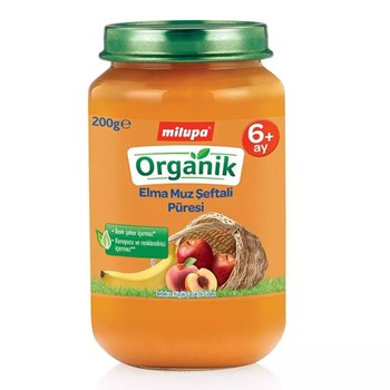 Milupa 5+ Ay 200 gr Muz Şeftali Elma Organik Kavanoz Maması