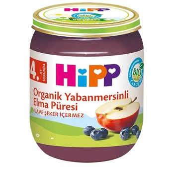 Hipp 4+ Ay 125 gr Organik Yaban Mersinli Elma Püresi Kavanoz Maması