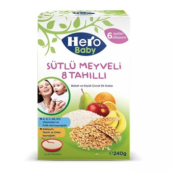 Hero Baby 6+ Ay 200 gr Sütlü Meyveli 8 Tahıllı Kaşık Maması