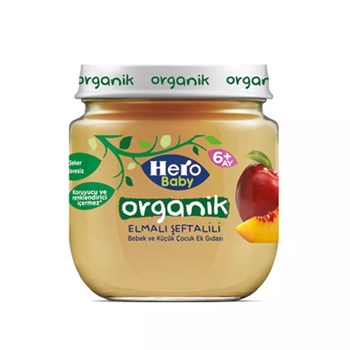 Hero Baby 4+ Ay 120 gr Organik Elma Şeftali Püreli Kavanoz Mama