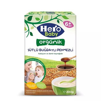 Hero Baby Organik Sütlü Buğdaylı Pekmezli 200 gr Kaşık Maması