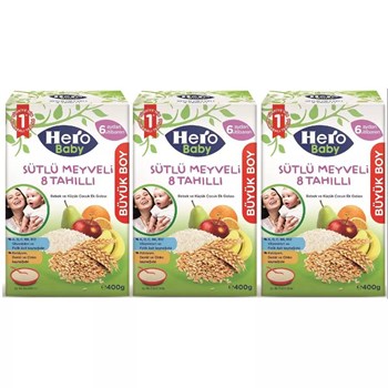 Hero Baby 3x400 gr Sütlü Meyveli 8 Tahıllı Kaşık Maması